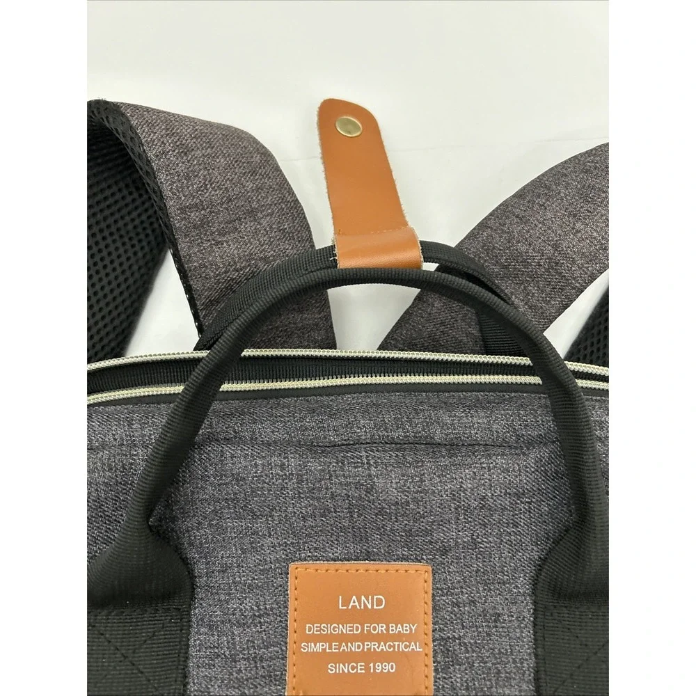 LAND Backpack Diaper Bag Backpack Gray‎ Multi Compartments Zip Canvas SKU 1718